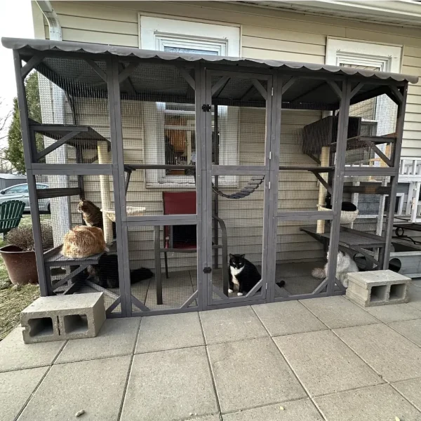 Catio Outdoor Cat Enclosure Window Box Wall Mounted Wooden Cat House Playground with Scratching Posts, Cat House
