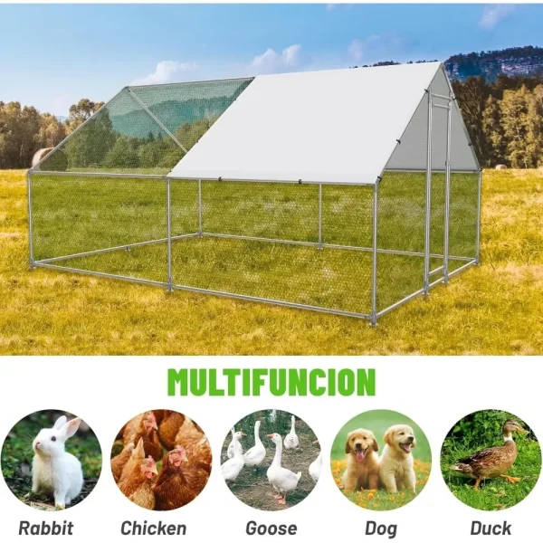 Large Metal Chicken Coop Walk-in Poultry Cage with Water-Resident and Anti-UV Cover Duck Rabbit Cat House Outdoor Chicken