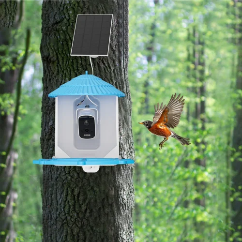 Smart Bird Feeder AI Recognition Bird Feeder with Camera & Solar Panel Solar Powered Bird Feeder Live Video for Watching Birds