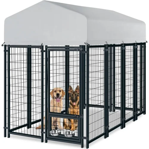 Outdoor Dog Kennel for Large Dogs, Heavy Duty Welded Wire Steel Dog Playpen Fence with Secure Lock, Dog Pen with Waterproof Roof
