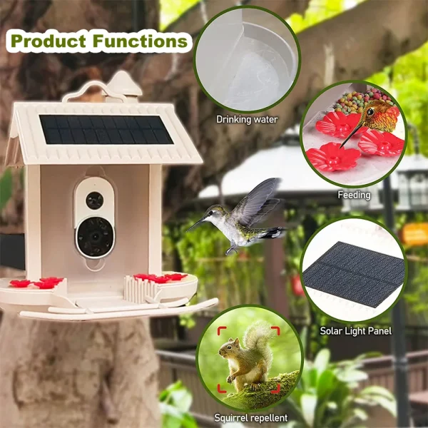 2.4G WIFI Smart Bird Feeder with Camera 1080P Auto Capture Bird Video and Motion Detection Notification AI Identify Bird Species