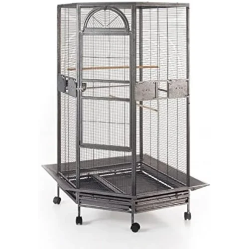 Corner Bird Cage for Cockatiel & Parakeet – Large Black and White Aviary | Durable Metal Cage with Multiple Perches