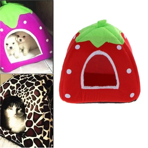 Cute Strawberry Dog Sleeping Bag Dual-Purpose Winter Animal House Nest Washable Foldable Soft Creative Fashion Pet Nest Supplies
