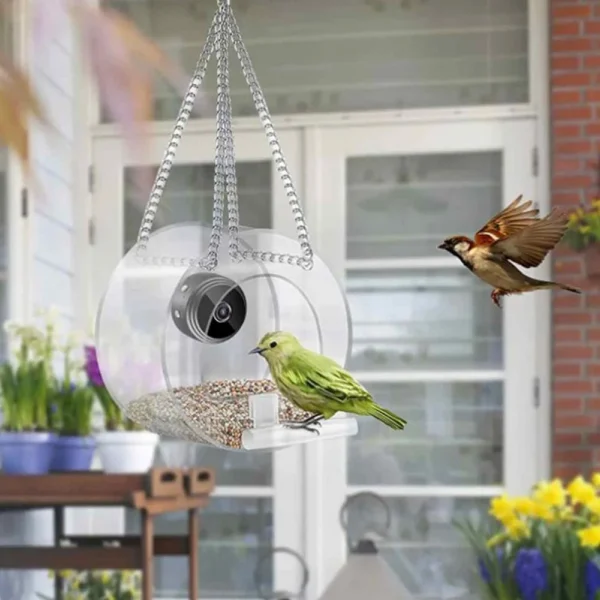 Smart Birds Hanging Feeder Acrylic with Camera Home Pet Bird Feeder Transparent 1080P HD Easy Installation Pet Accessories