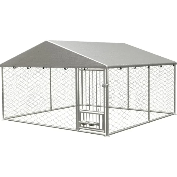 Dog Kennel Outdoor, Dog House with Waterproof Roof & Secure Lock, Large Dog Crate Fence, Outside Pet Playpen for Chicken, Rabbit